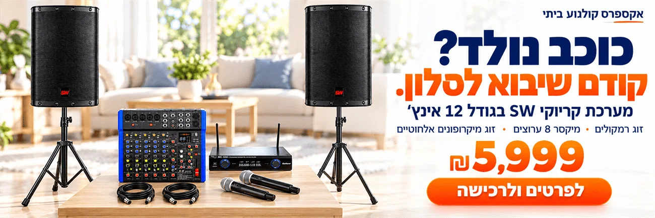 כוכב נולד? קודם שיבוא לסלון. מערכת קריוקי SW12 עם זוג רמקולים, מיקסר 8 ערוצים וזוג מיקרופונים אלחוטיים - 5,999 ₪