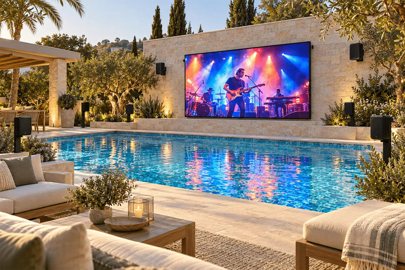 מסך LED חיצוני 136 אינץ׳ לבריכה ולגינה – רוחב 3 מטר