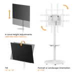 מעמד מעוצב עם גלגלים סמויים עד 86 בצבע לבן AL75W 5