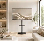 מעמד רצפתי נייד עם גלגלים נסתרים למסכים עד 65″ דגם AL-65 שחור מט