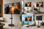 מעמד רצפתי נייד עם גלגלים נסתרים למסכים עד 65″ דגם AL-65 שחור מט 10