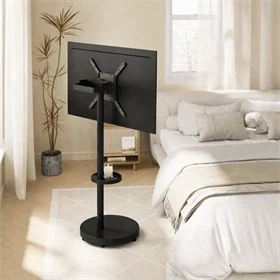 מעמד רצפתי נייד עם גלגלים נסתרים למסכים עד 65″ דגם AL-65 שחור מט