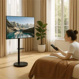 מעמד רצפתי מעוצב עם גלגלים סמויים למסכים עד 43″ AL-45