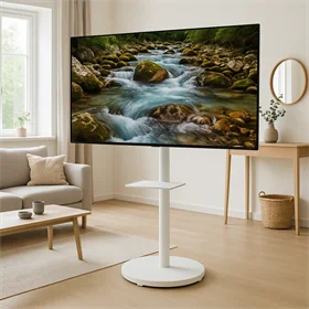 מעמד נייד מעוצב עם גלגלים למסכים עד 75″ – דגם AL-95 מוגבה