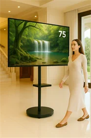 מעמד נייד גבוה עם גלגלים למסכים עד 75″ – דגם AL-95 שחור מט