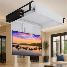 מתקן תקרתי ממונע סמוי לטלויזיה עד 65 אינץ עם מהלך ירידה