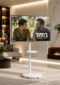 מעמד רצפתי לבן נייד עם גלגלים נסתרים למסכים עד 65″ דגם AL-65W