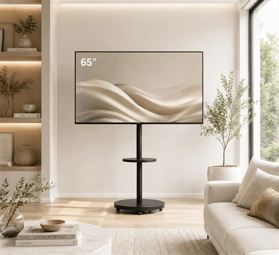 מעמד רצפתי נייד עם גלגלים נסתרים למסכים עד 65″ דגם AL-65 שחור מט