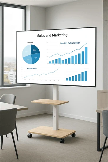 מעמד רצפתי מעוצב עם גלגלים למסכים עד 75″ לבן DWD520W