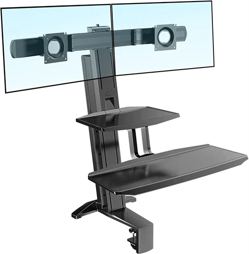 מעמד שולחני הידראולי ל 2 מסכי מחשב עד 32" עם 2 מדפים NB L100