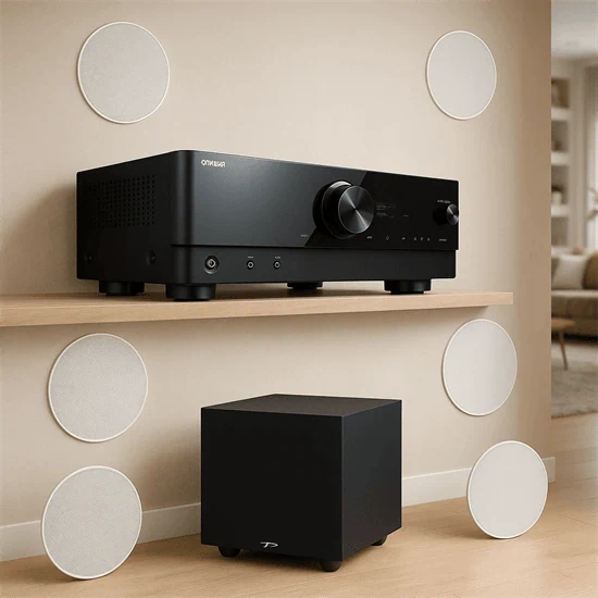 סט רמקולים שקועים ורסיבר  וסאב לקולנוע ביתי SET1