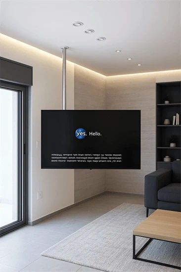 עמוד דגל תקרתי עשוי נירוסטה למסכים עד 75 אינץ'