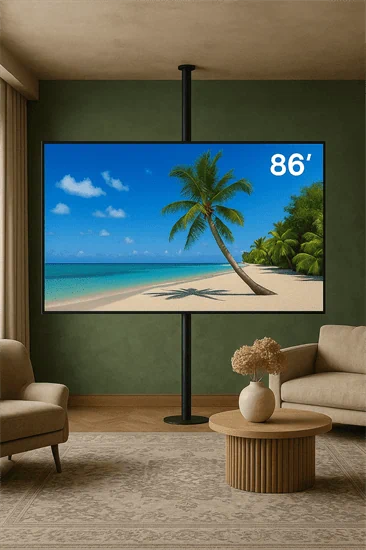 עמוד טלויזיה שחור מרצפה לתקרה עד 86 אינץ'
