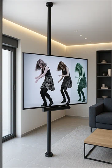 עמוד שחור לטלוויזיה עד 85 אינץ' רצפה/תקרה מדגם " דגל " DEGEL TOP